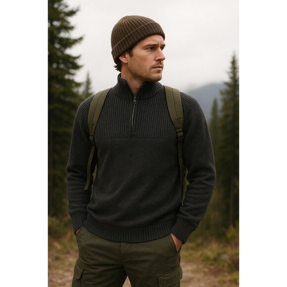 Dockers Mens Charcoal Gray Half Zip Cotton Sweater Size L Gorpcore Cabincore - Picture 1 of 6